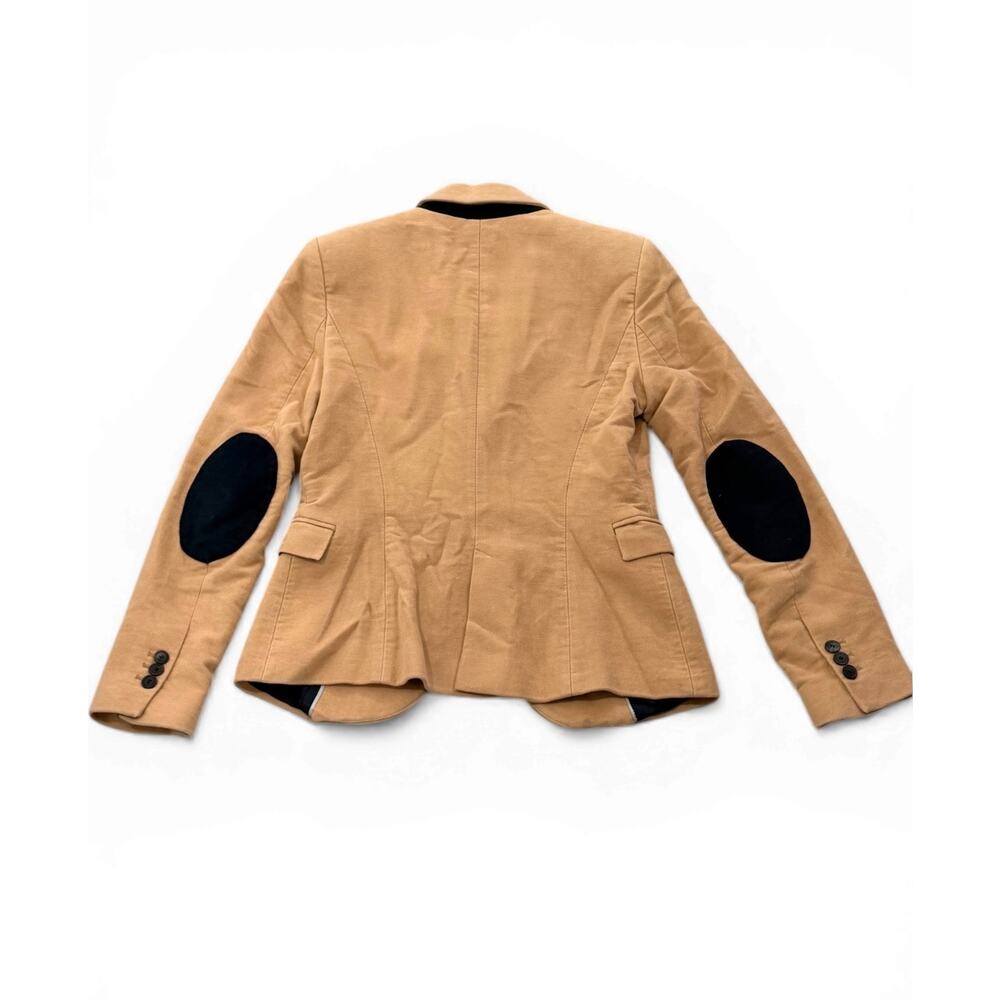 Zara Basic Camel Blazer Women S Elbow Patch Tan Preppy Jacket - Picture 3 of 5